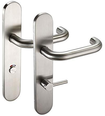 Disabled Toilet Door Handle Pair with Turn & Release - Satin Stainless Steel