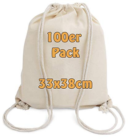 Cottonbagjoe Baumwollrucksäcke für Kinder | klein, 33x38cm | mit Kordelzug, Natur | 33x38cm | Turnbeutel | Jutebeutel (200)