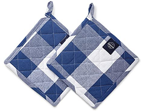 Encasa Homes 21 cm Maniques pour Four à Micro-Ondes (Set de 2 pièces) pour la Cuisine - Résistant à la Chaleur, Protection des Mains Contre Les ustensiles - Buffalo Blue Checks
