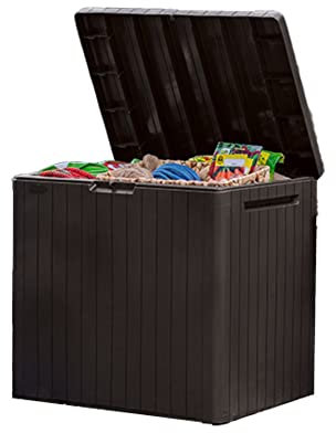 Keter City Brown Resin Deck Box Patio Furniture Pool Accessories and Outdoor Toy Storage
