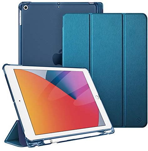 Fintie Funda Compatible con iPad 10,2 2021/2020/2019 (9.ª, 8.ª y 7.ª Gen) con Soporte Integrado para Pencil - Trasera Transparente Carcasa Ligera Auto-Reposo/Activación, (Satinado Azul Cerceta)