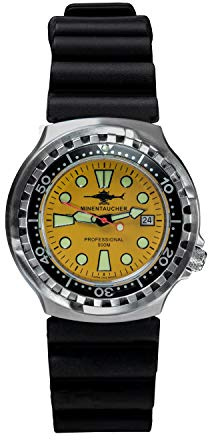 Herren Taucheruhr Neopren gelb | Logo Minentaucher Professional 500 m