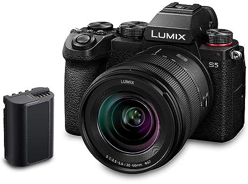 Panasonic LUMIX DC-S5 S5 Full Frame Mirrorless Corpo della fotocamera, Registrazione video 4K 60P con Flip Screen e Wi-Fi, Obiettivo 20-60 mm, Dual I.S a 5 assi, (nero), più batteria aggiuntiva