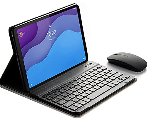 QYiD Custodia con tastiera per Lenovo Tab M10, custodia in pelle con tastiera wireless magnetica rimovibile e mouse wireless per Lenovo Tab M10 (TB-X505L/TB-X505F/TB-X605L/TB-X605F), nero