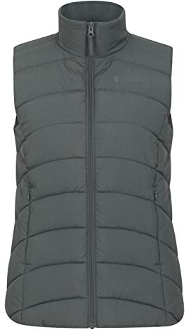 Mountain Warehouse Opal Womens Padded Gilet - Lightweight Body Warmer, Water Resistant Sleeveless Jacket with Front Pockets - Light Rain, Autumn, Winter Dark Khaki Women's Size 12
