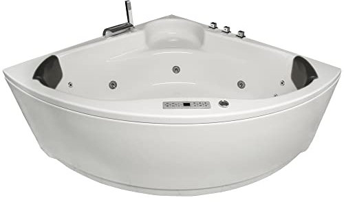 Basera® Classic Indoor Eck-Whirlpool Badewanne Futuna mit 21 Massagedüsen, Wasserfall, LED-Ambiente, Touchpanel, Bluetooth und Radio