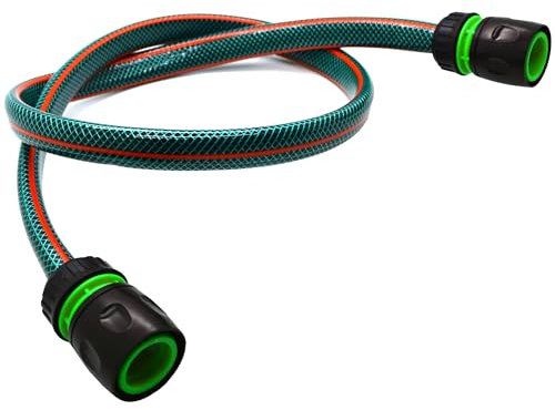 Garden Hose Pipe, Outdoor Tap to Reel Connection Set, Reinforced 4 Layer Non-Toxic 1/2 Hose (Green, 5 m / 16.40 ft + 2 Quick Connectors)