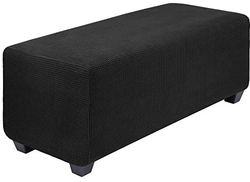 PiccoCasa Hochelastischer Polsterhocker mit elastischem Boden, weicher Überzug aus Jacquardstoff mit kleinen Karos, rechteckiger Aufbewahrungshockerbezug, Möbelbezüge, XL, Schwarz