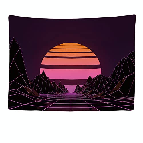 Ulticool - Geometrische 80er Sonne Berge - Wandteppich - 200x150 cm - Großer Tapisserie - Verzierung - Eighties - Tapisserie Zubehör für Schlafzimmer Wohnzimmer