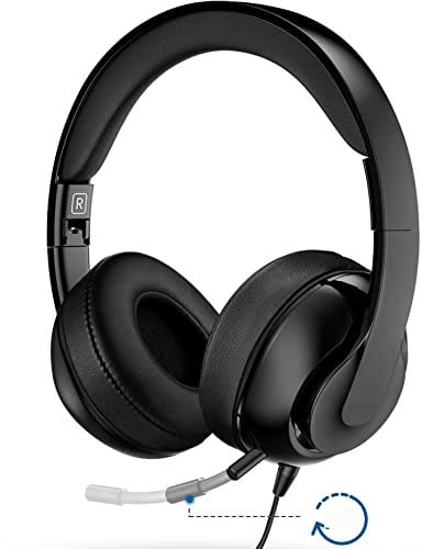 USB Headset with Microphone for PC, in-Line Control Headphones with Microphone for Laptop, Headphones with Microphone for Tablets/Phones, 360°Adjustable MIC for Great Sound, USB Headset for Office