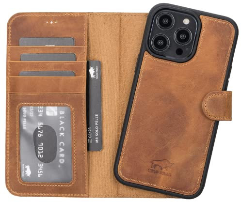 Solo Pelle Lederhülle kompatibel für iPhone 14 Pro Max in 6.7 Zoll abnehmbare Hülle (2in1) inkl. Kartenfächer für das original Apple iPhone 14 Pro Max in 6.7 (Camel Braun)