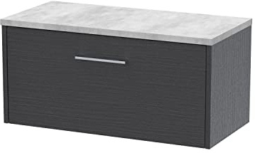 Hudson Reed JNU2225LBG Juno Modern Bathroom Wall Hung Single Drawer Vanity with Bellato Grey Laminate Worktop, 800mm, Woodgrain Graphite Grey