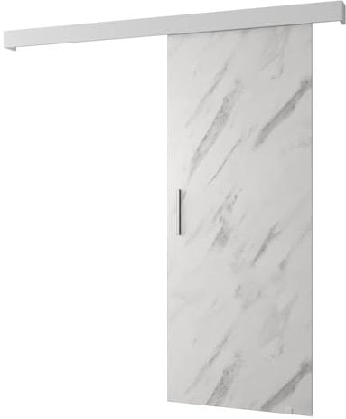 ABIKSMEBLE Salwador 1 Set di Porte Scorrevoli con Copertura del Binario - Porte Scorrevoli per Pareti Interne - Porte per Mansarda ad Incasso - Costruzione Solida - 90 x 204 cm - Marmo Bianco