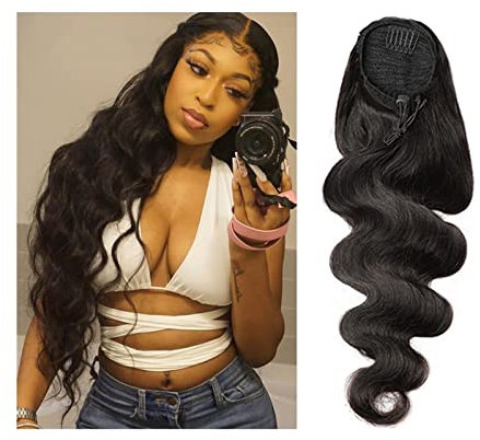 Pferdeschwanz Haarteil Körperwelle Kordelzug Pferdeschwanz Verlängerung 10-30 Zoll Welle Schwarz Echthaar Pferdeschwanz Haarteil Clip in Remy Echthaarverlängerung Ponytail Zopf ( Color : Natural Color
