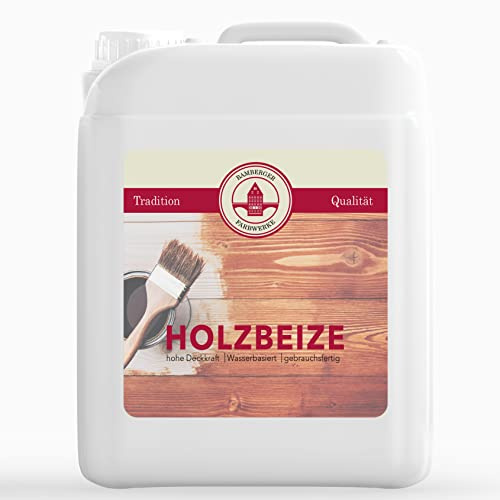 Bamberger Farbwerke Holzbeize Wasserbeize 5L (Eiche) | Tischlerbeize auf Wasserbasis für Möbel, Türen, Treppen und Massivholz – betont die Maserung, gleichmäßiges Ergebnis