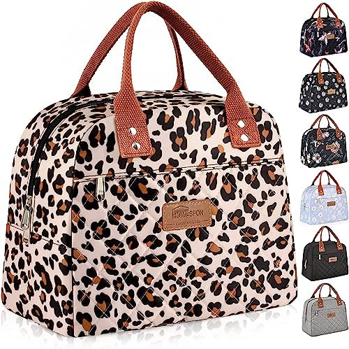 HOMELeopardSPON Insulated Lunch Bag for Women Men Work Adult Cooler Bag Lunch Box Container Women Lunch Bag (Black)