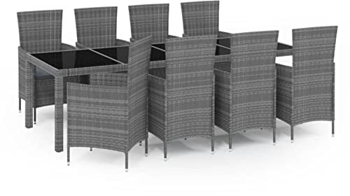 Festnight Rattan Essgruppe 8 Personen Rattan Gartenmöbel Set mit Auflagen Sitzgruppe Garten 9-TLG. Gartenmöbel Essgruppe Gartengarnitur Sitzgarnitur Terrassenmöbel Grau und schwarz