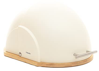 HOMLA Brotkasten Brotaufbewahrung Metall Deckel Brotaufbewahrungsbox für frische Backwaren Darvin Beige 37 x 26 x 22 cm