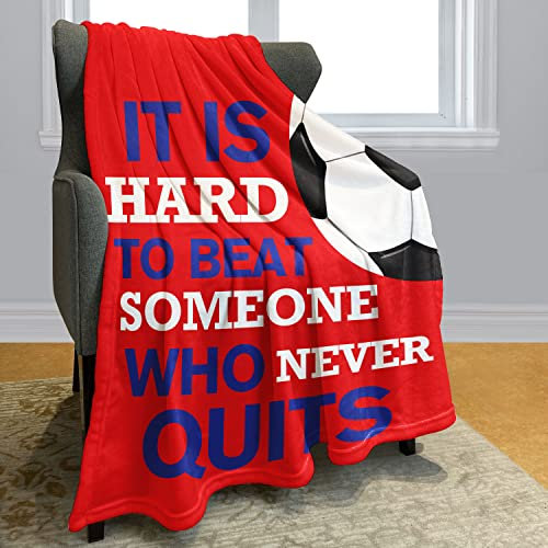 HommomH Fleecedecken, 101,6 x 127 cm, Flanell-Überwurf, Mikrofaser-Decken für Couch oder Bett, super gemütlich, weiche und warme flauschige Decke mit Fußball, Rot
