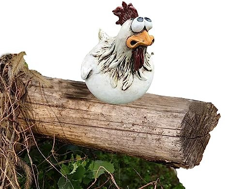 NURCIX Huhn Deko Garten, Keramik Huhn Gartendeko, Zaunhocker Keramik Huhn Gartendeko, Garten Und Balkon Dekorationen, Lustiger Harz Hahn Outdoor Statuen (Color : C)