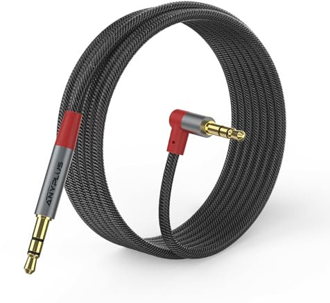 ANYPLUS Aux-Kabel, Kopfhörerbuchse auf Kopfhöreranschluss, 90-Grad-Aux-Kabel, Stecker auf Stecker, Fischdraht, geflochtenes Hilfskabel für Android für Auto, kompatibel mit iPhone, iPod, iPad, (2M)