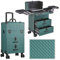 Warmiehomy Upgrade Beauty Trolley Professional Makeup Case Trolley with 2 Drawers, Lockable Vanity Case Hairdressing Trolley Nail Polish Storage Case, Retro Green