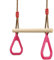 Trapèze Balançoire en Bois avec Gymnastique Anneaux Enfants Portique Toboggan Jeux Jardin Extérieur Intérieur (Rose)