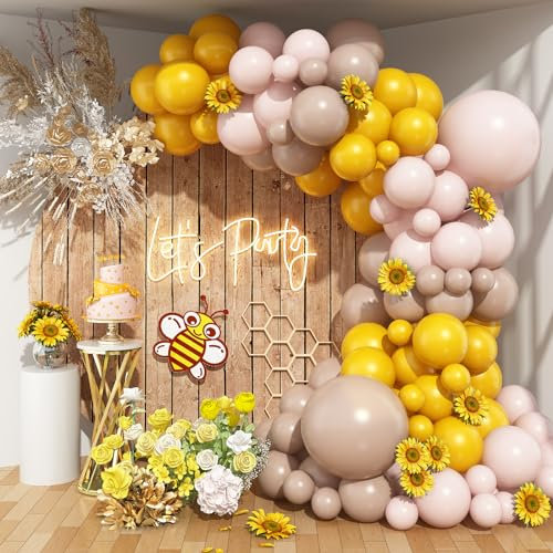 Mustard Yellow and Beige Balloon Arch Kit, Pastel Yellow Cream White Sand Nude Tan Neutral Sunflower Boho Balloon Garland Kit for Girls Women Fall Bee Thanksgiving Birthday Party Decorations Supplies