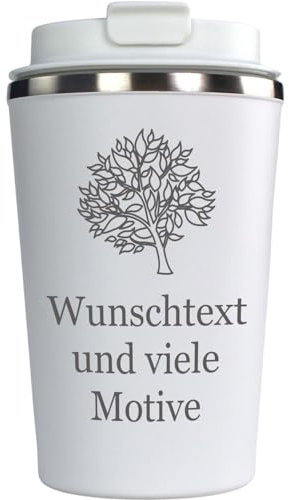 Kaffeebecher to go weiß mit Gravur und Motiv - personalisierter Edelstahlbecher 0,35 l, Kaffeegenuss unterwegs, individualisiertes Geschenk für Männer und Frauen, Mehrwegbecher