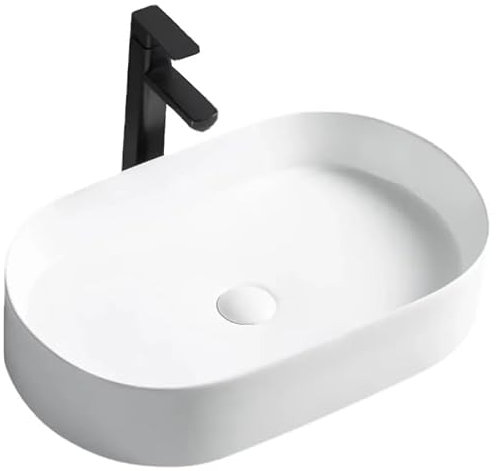 GTM Design Aufsatzwaschbecken Glanz Modern Waschbecken ohne Hahnloch - Elegant Aufsatzwaschbecken Oval für Badezimmer und Gäste WC - nur Bad Waschbecken - Modell 15
