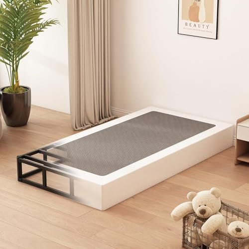Husleephu Twin XL Boxspringbett, 20,3 cm hoher Profil, Metallrahmen, Twin XL Boxspringbett, nur Bettgestell mit Stoffbezug, stabiles Matratzenfundament, einfache Montage, geräuschfrei, schwarz