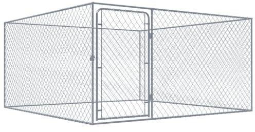 vidaXL Outdoor Dog Kennel with Hinged Door and Lockable System - Heavy-Duty Galvanised Steel Construction - Versatile and Durable Heaven for Dogs