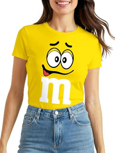 MoonWorks Slim Fit Damen T-Shirt Fasching Karneval M Aufdruck Gruppen- Kostüm Verkleidung Last Minute Faschingskostüme Frauen Gelb XL