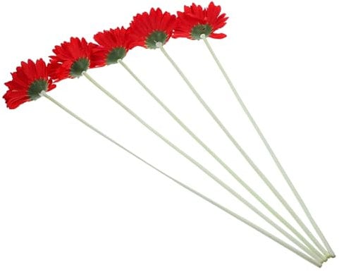 OUNONA 5Stücke Teiliges Künstliche Gerbera Blumen in Rot für Hochzeits Wohnraumdekoration Realistische Stoff Kunststoffblumen für Vasen und Tischarrangements