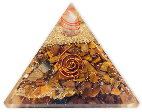 LAMARE - Pyramide d'Orgonite avec Oeil de Tigre - Équilibre Énergétique et Protection – Énergies Positives – Bonne Chance et Richesse – Éloigne les Mauvaises Énergies – 3 (76 mm env.).
