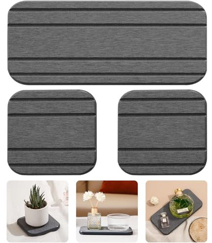 3PCS Water Absorbing Diatomaceous Earth Tray for Sink, Fast Drying Soap & Toothbrush Holders for Bathroom Counter, 1 Stone Tray, 2 Stone Coasters