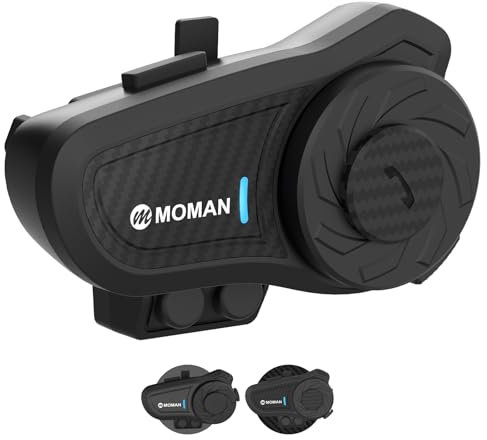 Moman Motorrad Intercom Headset, H2 Pro【1 Pack Carbonfaser】 Motorradhelm Gegensprechanlage Wireless 5.1 Kommunikationssystem 1000M FM Radio Wasserdicht IP65, Motorrad-Intercom-Headset-Helm-Motorcycle
