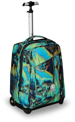 Invicta Trolley Benin, 2 in 1, Schulranzen mit Rollen, Rucksack mit Trolleyfunktion für Schule, Reisen, Mädchen und Jungen, grün, Rollkoffer, mit Laptopfach und Trinkflaschenfach