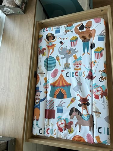 Callowesse Deluxe Baby Changing Mat – 76x45cm, Waterproof & Wipe Clean with Raised Edges, Soft & Portable for Easy Diaper/Nappy Changes. UK Made – Circus Design