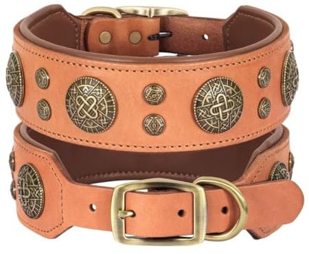 Didog Hundehalsband aus echtem Leder, breit, weich, strapazierfähig, 5 cm breit, luxuriöses, langlebiges Hundehalsband für mittelgroße und große Hunde, Braun, L