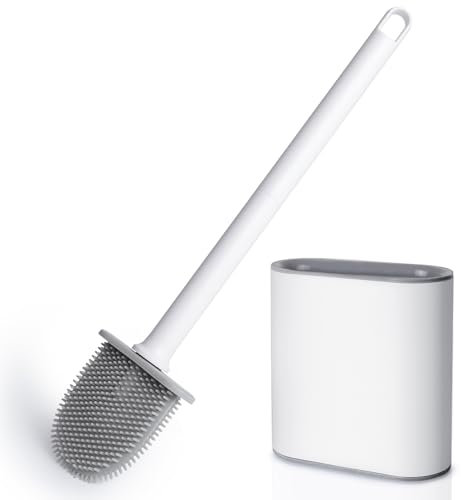 AiQInu Klobürste, Tiefenreiniger Silikon-Toilettenbürste mit Rutschfestem Langem Kunststoffgriff und Flexiblen Borsten, Wand-WC Bürste mit Lüftungsschlitzen für die Toilette