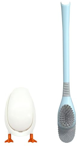 YEJAHY Brosse de Toilette en Canard de plongée, Ensemble de Brosse de Toilette, Ensemble de Brosse de Toilette et Support de Salle de Bain en Silicone, Brosse de Toilette créative(Bleu)