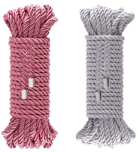 Coldairsoap Soft Silk Rope, 8MM Twisted Trim Rope Nylon Twiste Cord, Braided Twiste Silk Ropes for Decorative Twisted Satin Shiny Cord Ropes (Pink & Silver, 32ft)