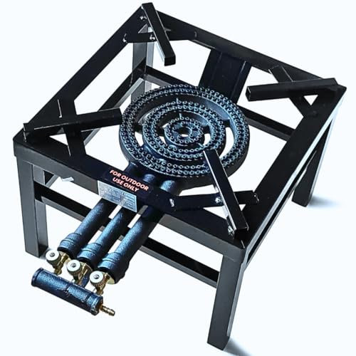 iBest UK Cast Iron Steel Catering Stove | Key Burners | Outdoor LPG Black Cooker (Triple Key)