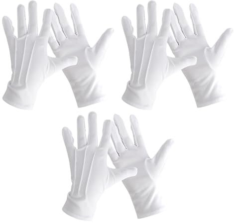 3 Paar Weiße Handschuhe Schützenfest, Nylon Baumwollhandschuhe Weiß Mit Druckknopf für Frauen und Herren Weihnachtsmann Santa Claus Kostüm Accessoire Formelle Smoking Kostüm Parade Handschuhe