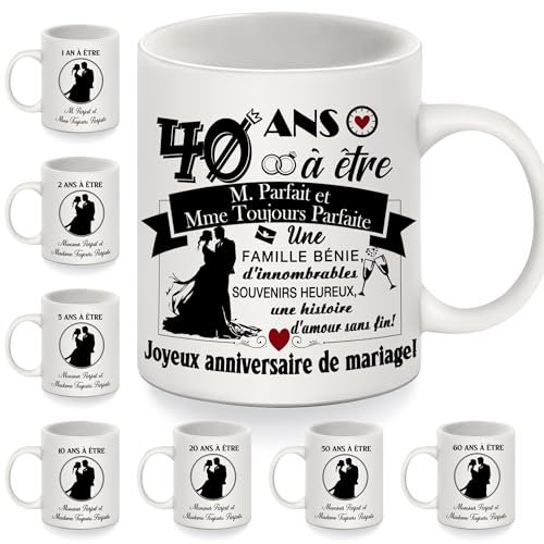 40 Ans à être Monsieur Parfait et Madame Toujours Parfaite Tasse d'anniversaire pour couples femmes hommes épouse époux parents amis 40 ans de mariage cadeau 40e anniversaire Tasse à café (40 ans)