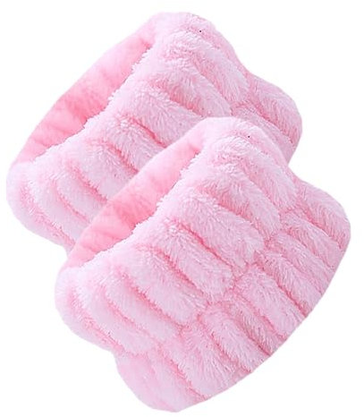 Lot de 2 bracelets de lavage pour le visage - Serviettes de poignet flufy, élastiques pour cheveux | Bracelets spa en polaire corail absorbants pour le lavage du visage, bracelets réutilisables,