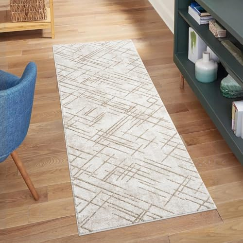 carpet city Teppich Läufer Flur - Creme - 80x300 cm - Klassisch Modern - Vintage-Optik, Meliert, Used-Look - Teppiche Kurzflor Schlafzimmer, Wohnzimmer
