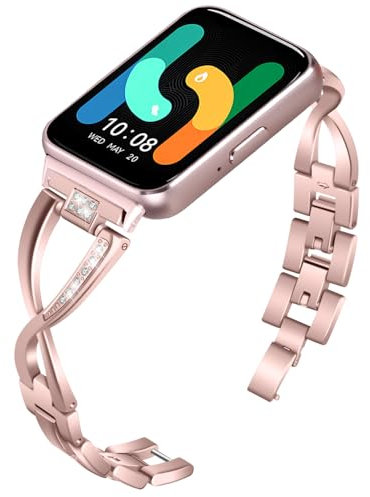 Gimuk Metal Straps Compatible with Samsung Galaxy Fit 3 Strap, Adjustable Bling Replacement Watch Strap Band Bracelet Compatible with Samsung Galaxy Fit 3 SM-R390 (Rose Pink)