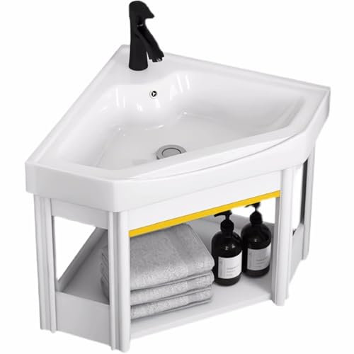 Évier d'angle en céramique，lavabo de coin，Meuble lavabo d'angle avec évier，Évier de salle de bain，Évier mural d'angle pour salle de bain，Adapté aux petites salles de bains, balcons et terrasses(16.5in